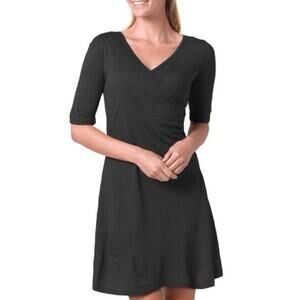 prAna Bamboo Rayon Faux Wrap Stretch Dress Black Medium Made in USA